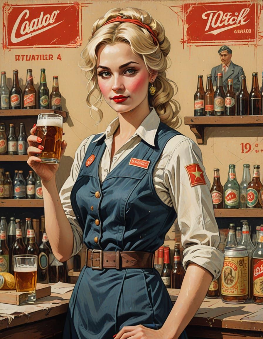 Grunge Pin-up Girl as 1910s Beer Seller