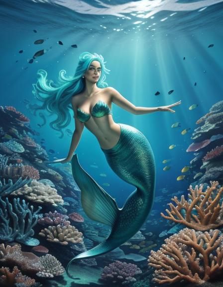 Magical Mermaid in Ocean Depths