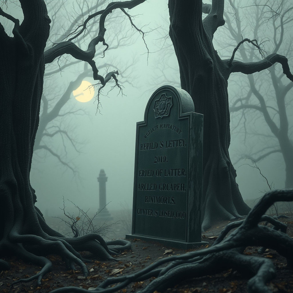 Weathered Memorial in a Haunted Cemetery
