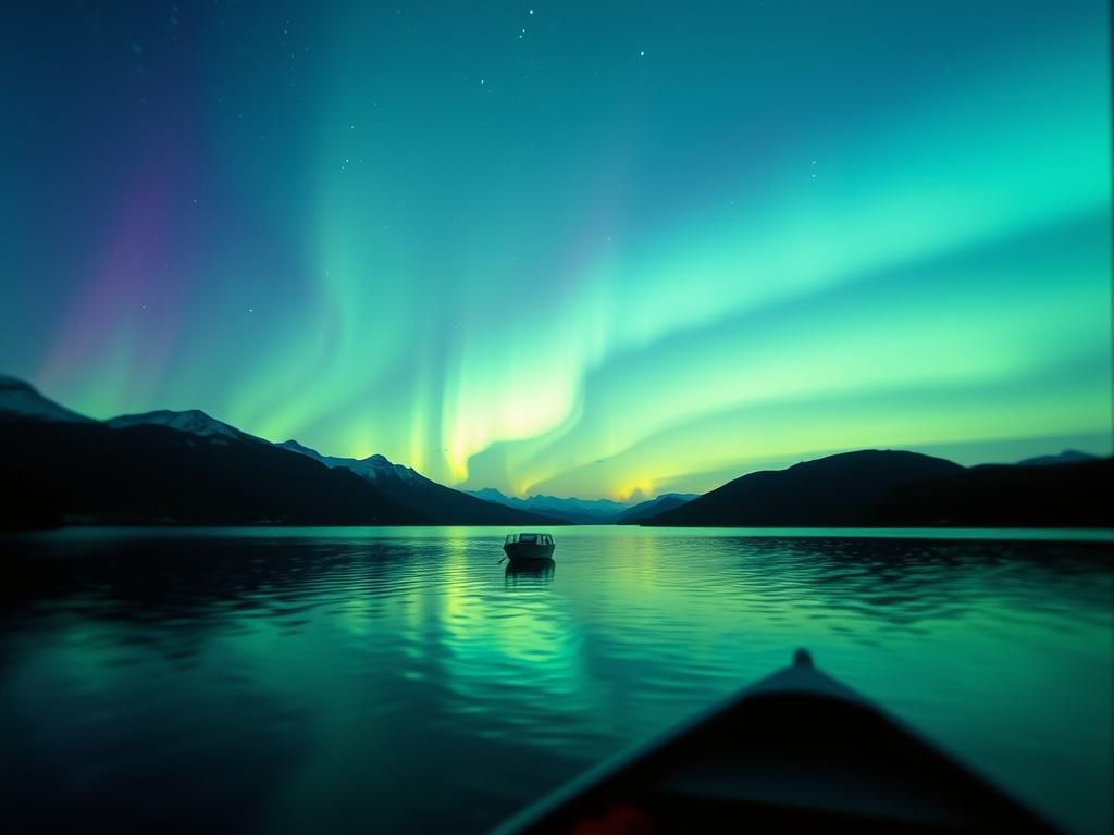 Aurora Borealis over Lake in Analog Style