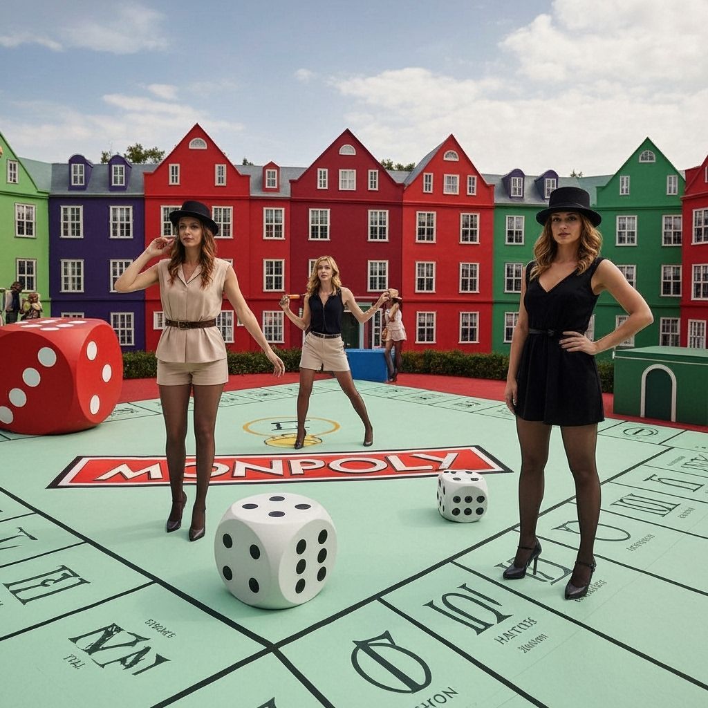 Glamorous Women on a Giant Monopoly Board