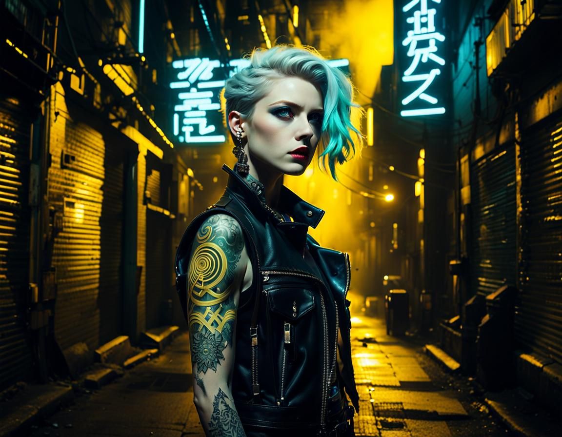 Cyberpunk Woman in Neon Alley Album Cover