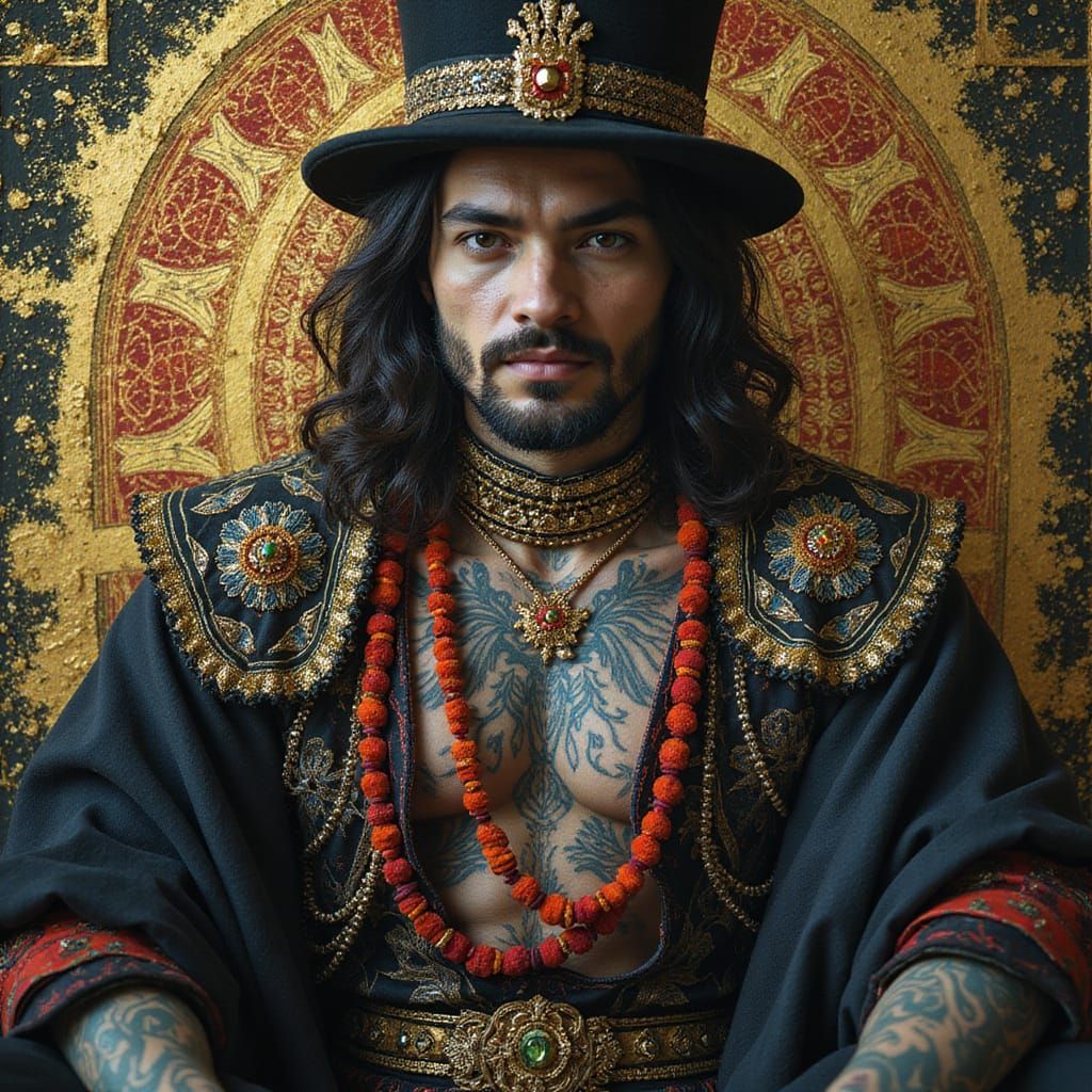 Neon Tattoo Portrait in Mystical Golden Style