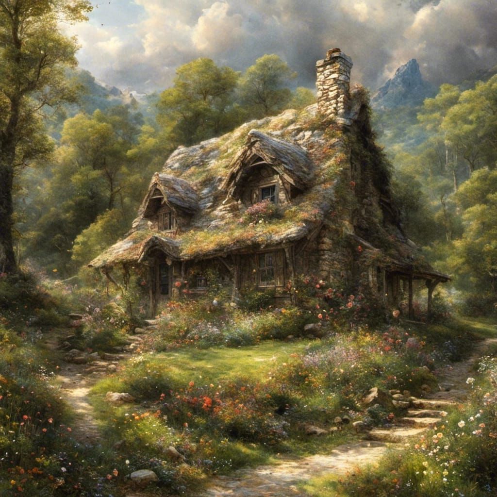 Cozy Mountain Cabin in Light Fantasy Style