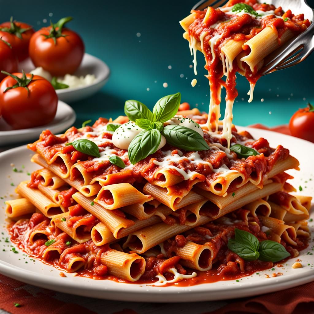 Hyperrealistic Baked Ziti Splash Art