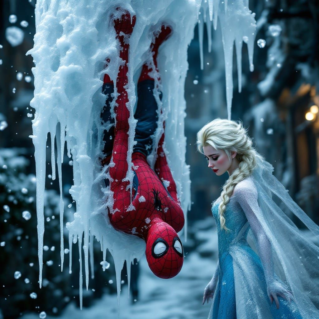 Spiderman Trapped in Icy Web of Regret