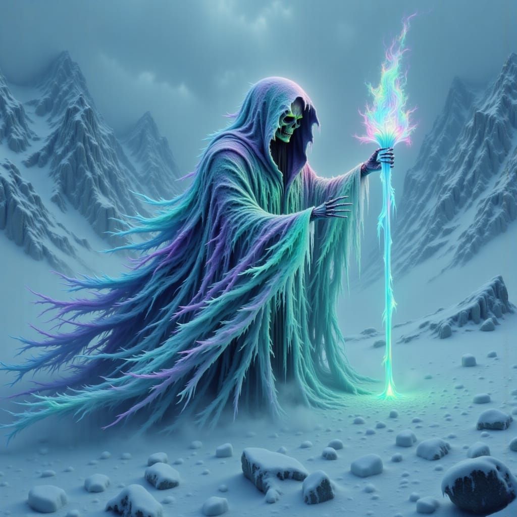 Psychedelic Grim Reaper Illuminates Frozen Hellscape in Pris...