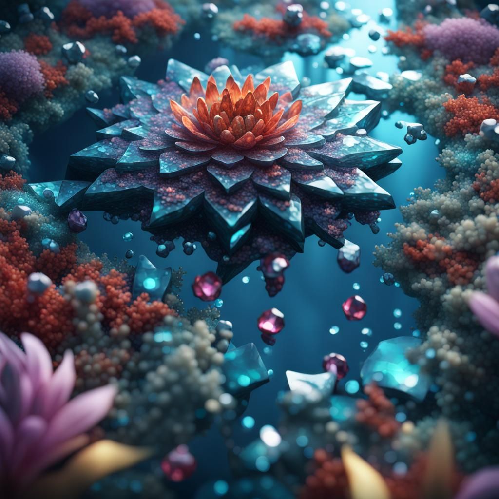 Underwater Crystal Flower Mosaic in Detailed Matte Painting