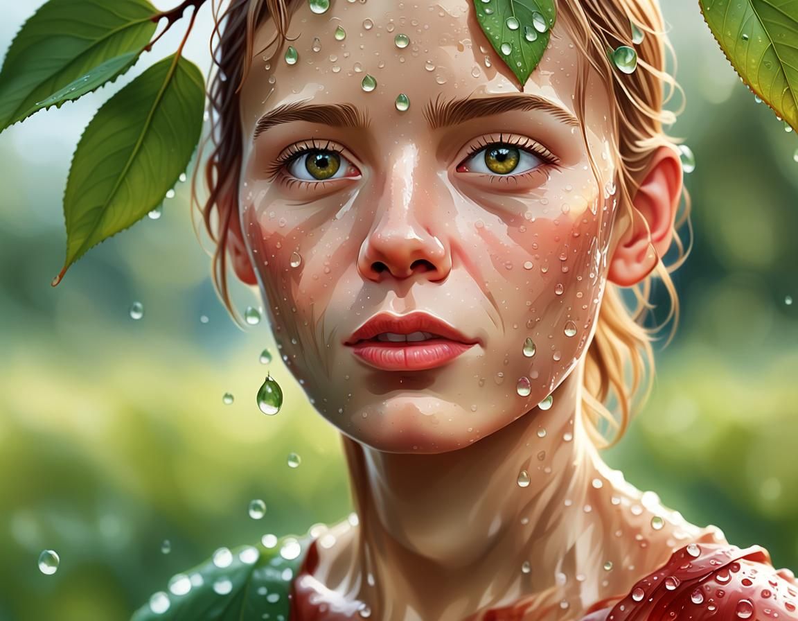 Wet Leaf Close-Up: Hyperrealistic Digital Painting