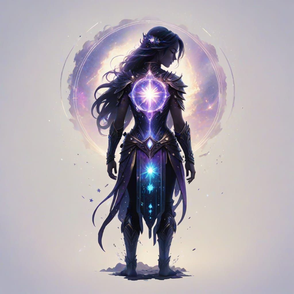 Powerful Woman Hero in Cosmic Landscape