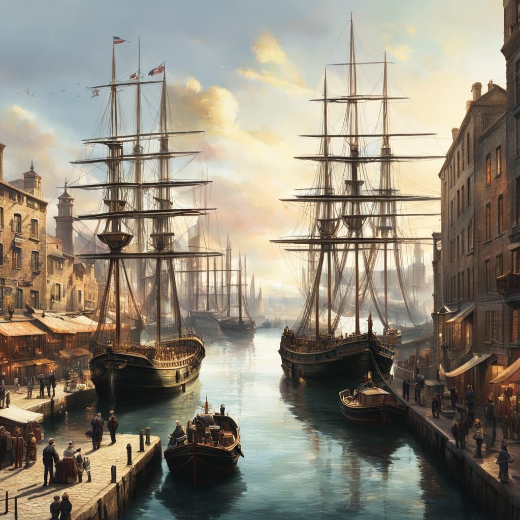 Ship Arrives at Bustling Harbour in Canaletto Style