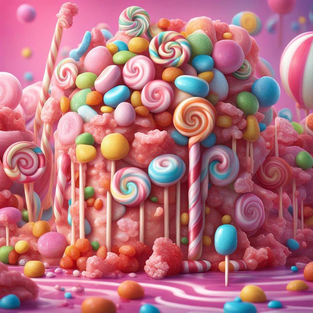 Colorful Candyland in Hyperrealistic Digital Illustration