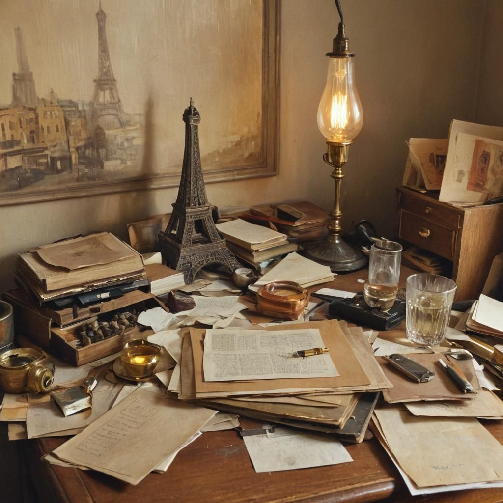 Impressionist Still Life: Vintage Desk with French Postcards