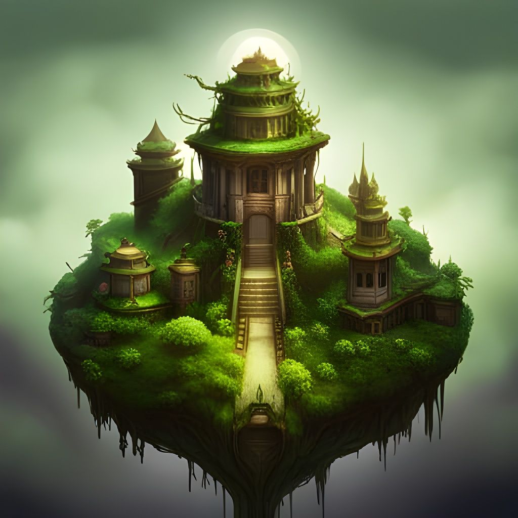 Fantastic Floating Island in the Clouds