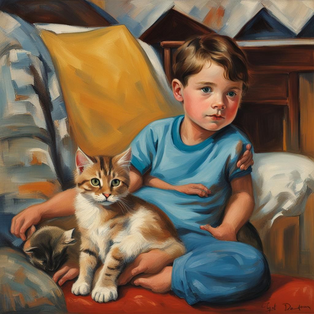 Child and Cat Together