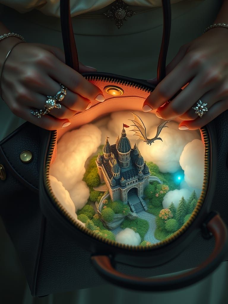 Surreal Miniature World Inside a Handbag