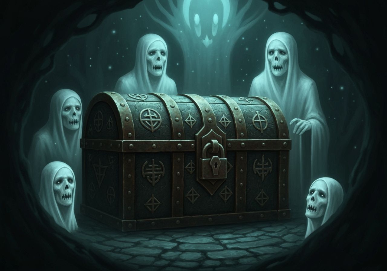 Eerie Ghostly Figures Guarding Ancient Treasure
