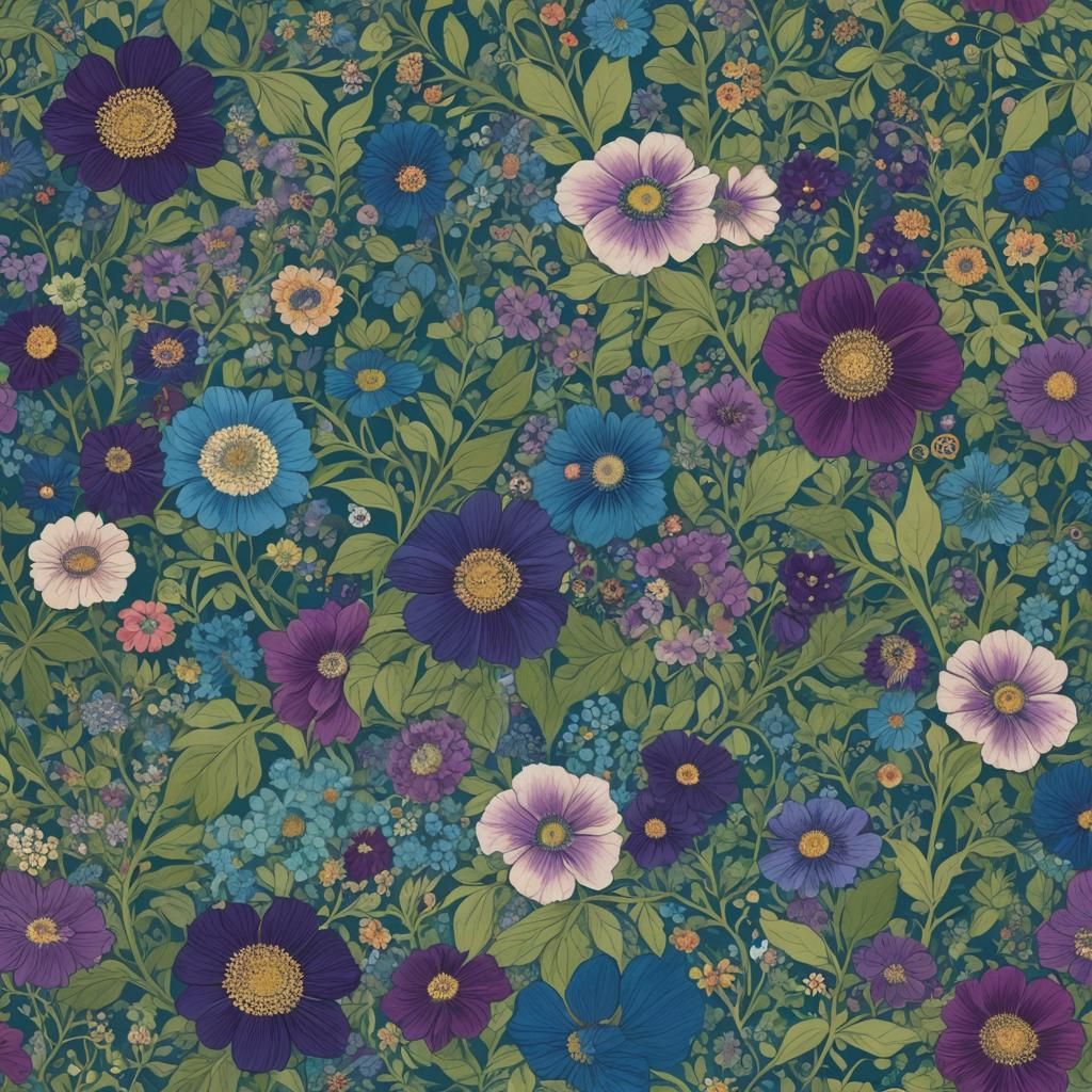 Klimt-Inspired Floral Motif in Cool Hues