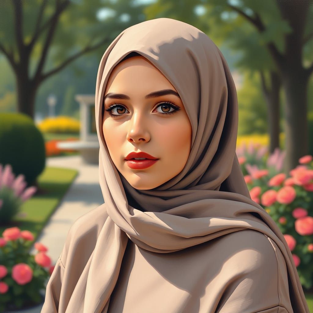 Modern Minimalist Oil Painting of Woman in Hijab
