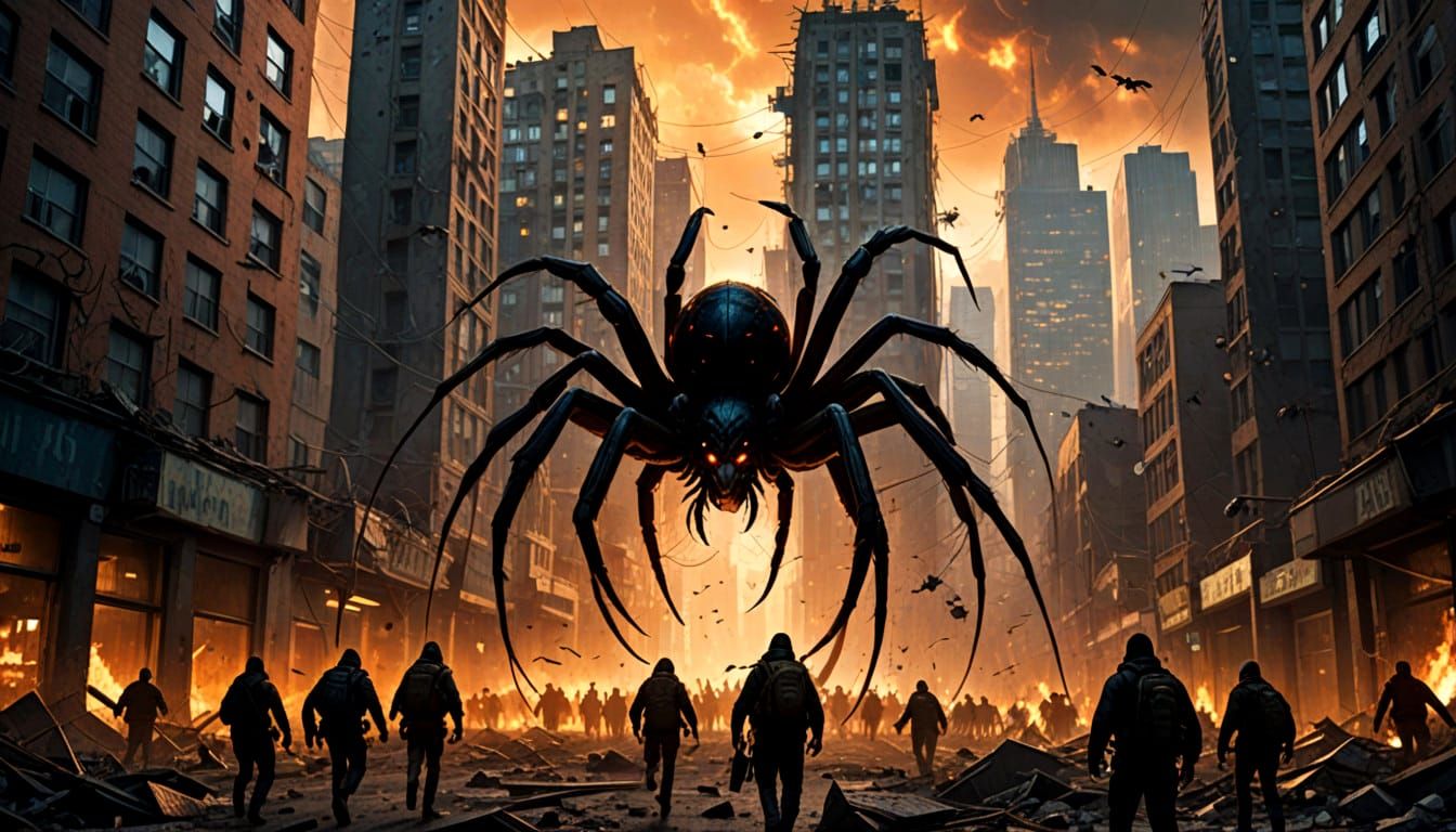 Giant Spiders Devastate City in Dazzling Digital Art