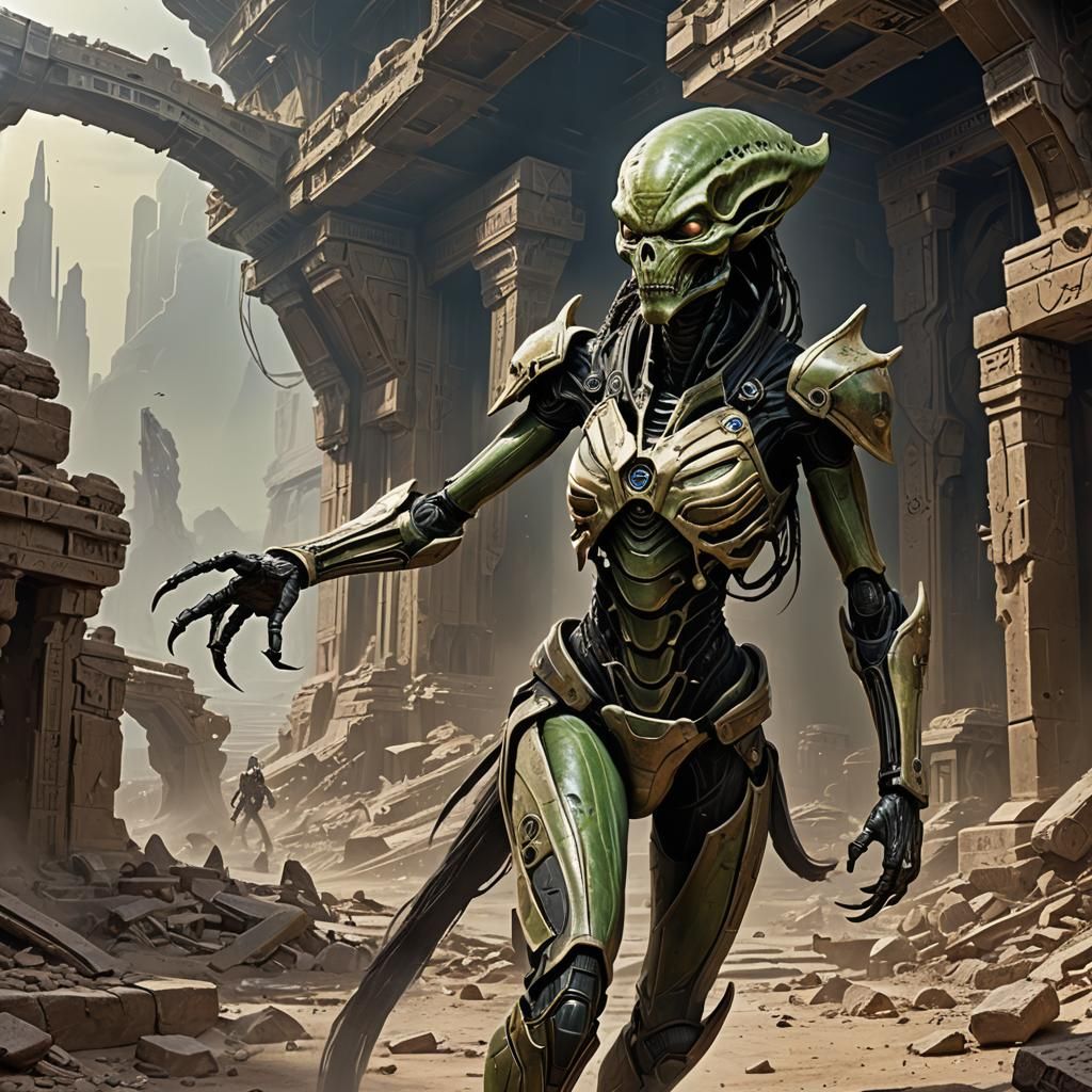 Ruthless Alien Scavenger Prowls Ruins for Treasure