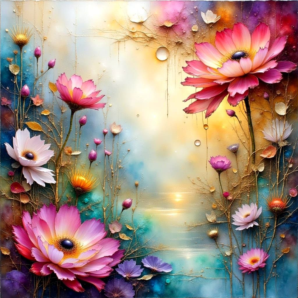Surreal Floral Triptych in Dreamlike Pastel Palette