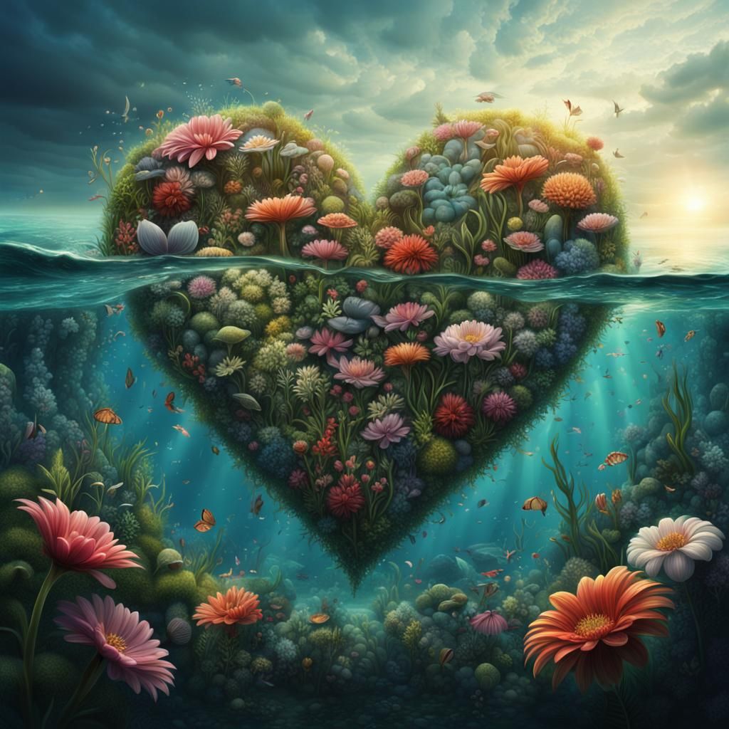 Underwater Floral Heart: Epic Digital Painting