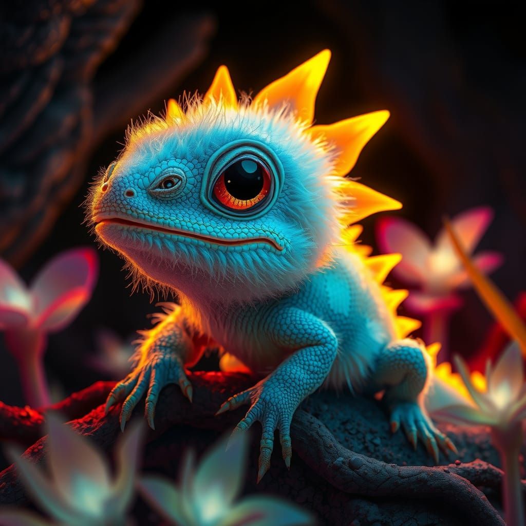 Luminous Furry Reptile in a Dark Cave
