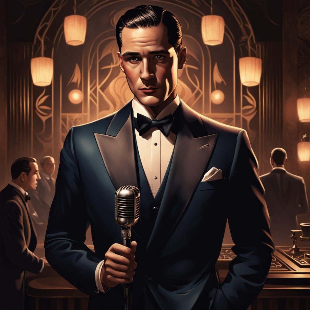 Dapper Man in Jazz Club, Art Deco Style Digital Painting