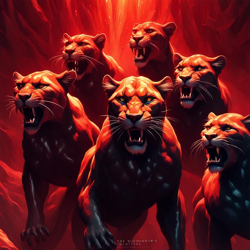 Roaring Panthers in Dark Fantasy Style