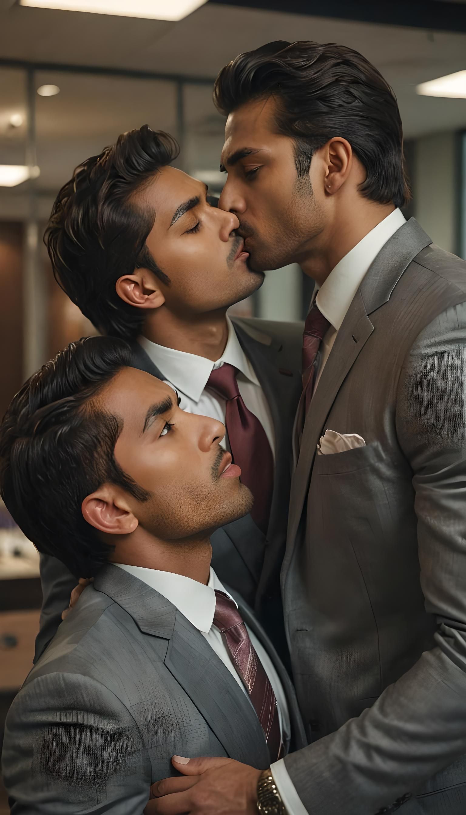 Two Handsome Men Kissing in Formal Attire