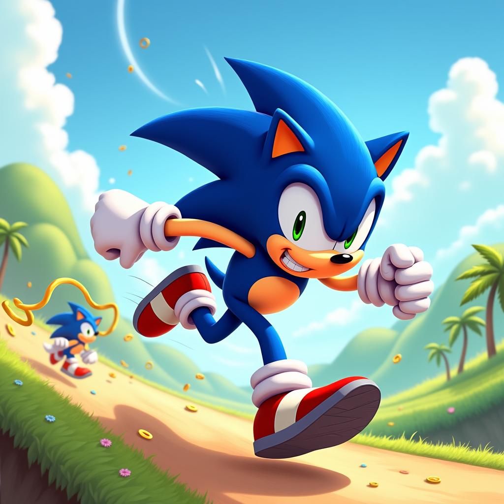Sonic the Hedgehog Runs Through Sun-Kissed Landscape
