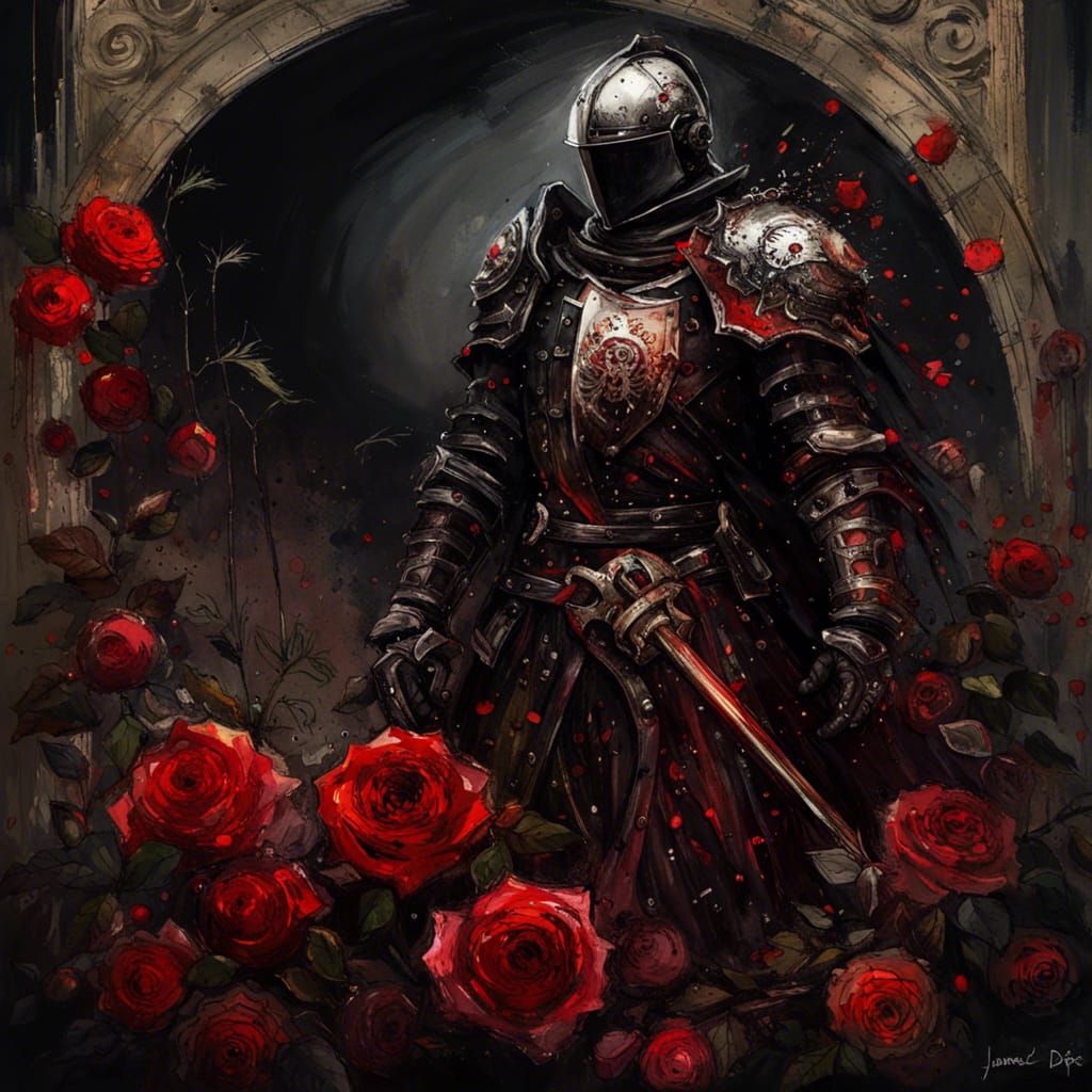 Gothic Knight of Crimson Roses: Dark Fantasy Art