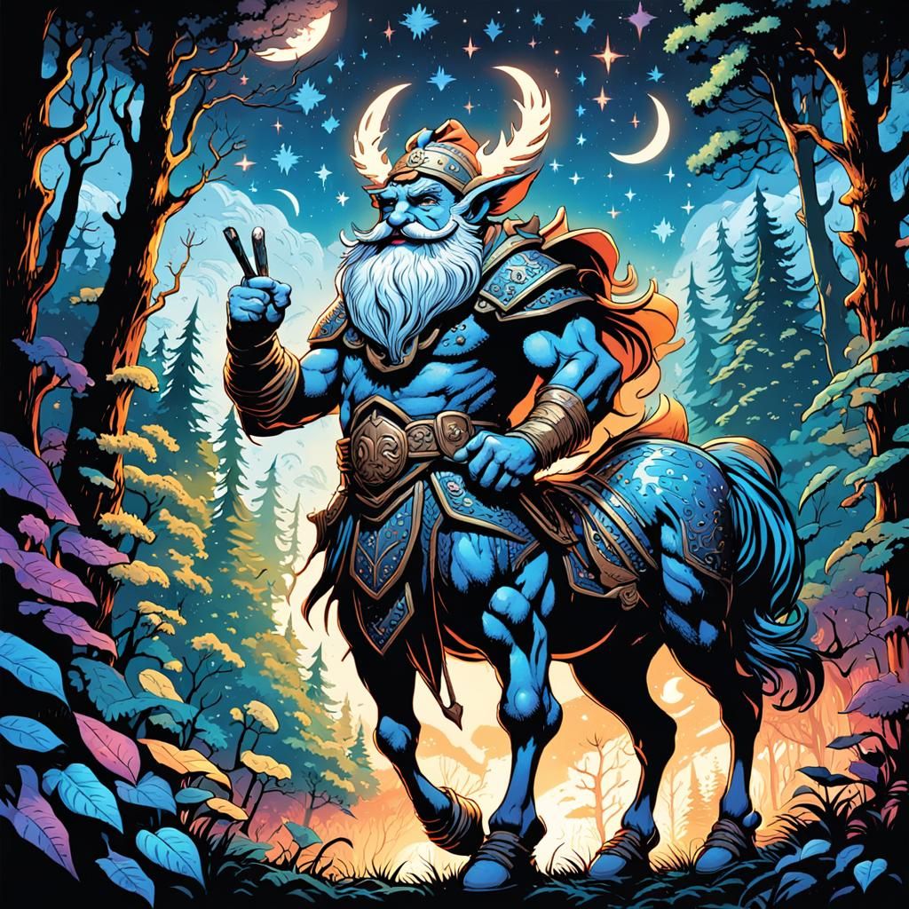 Centaur Gnome in Mystical Forest, Comic Book Art