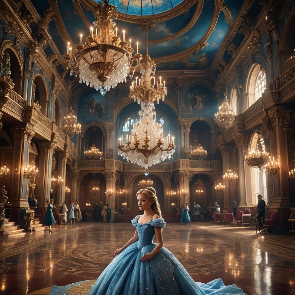 Cinderella in Ornate Ballroom: Fantasy Concept Art