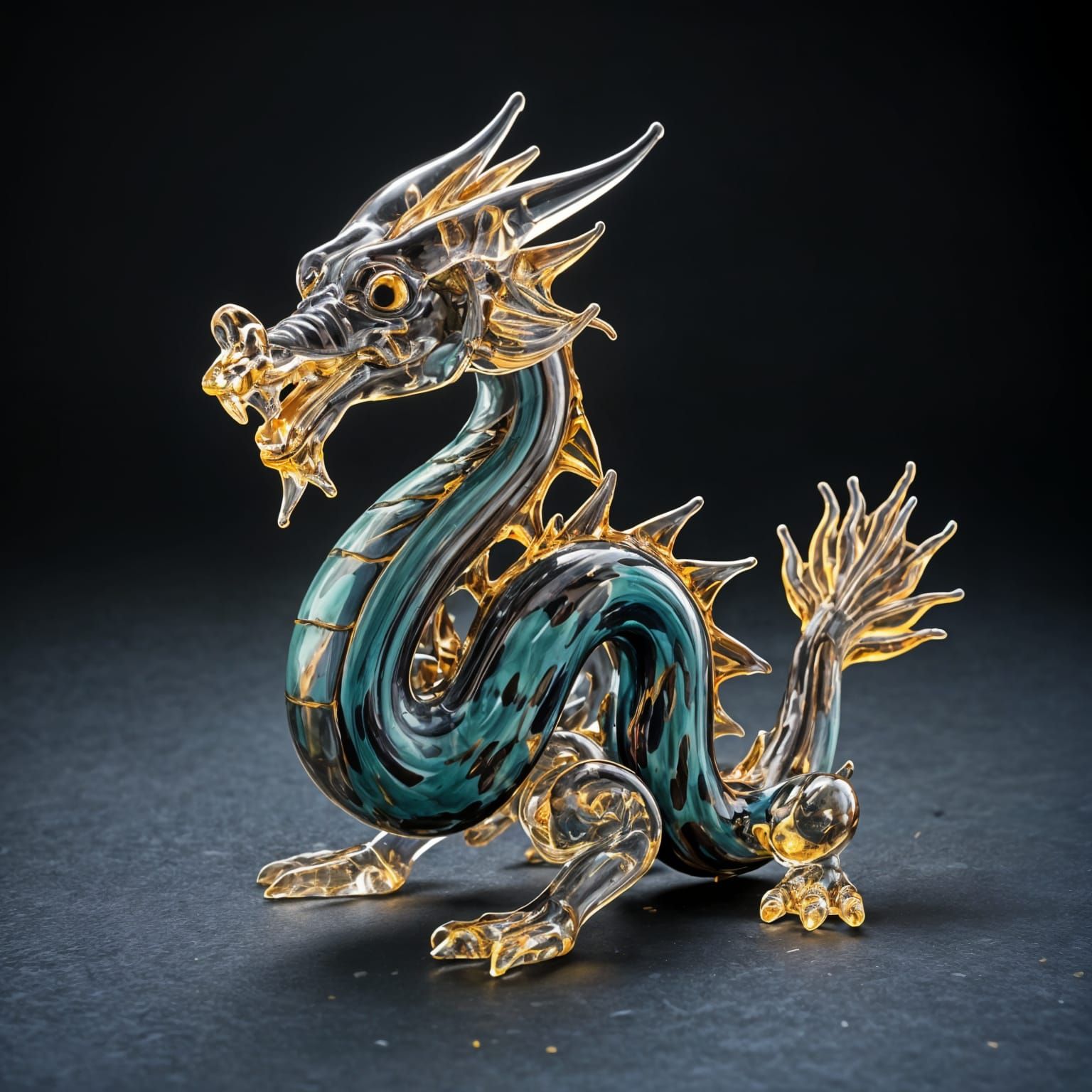 Glass Dragon Figurine with Exploding Fireworks Design