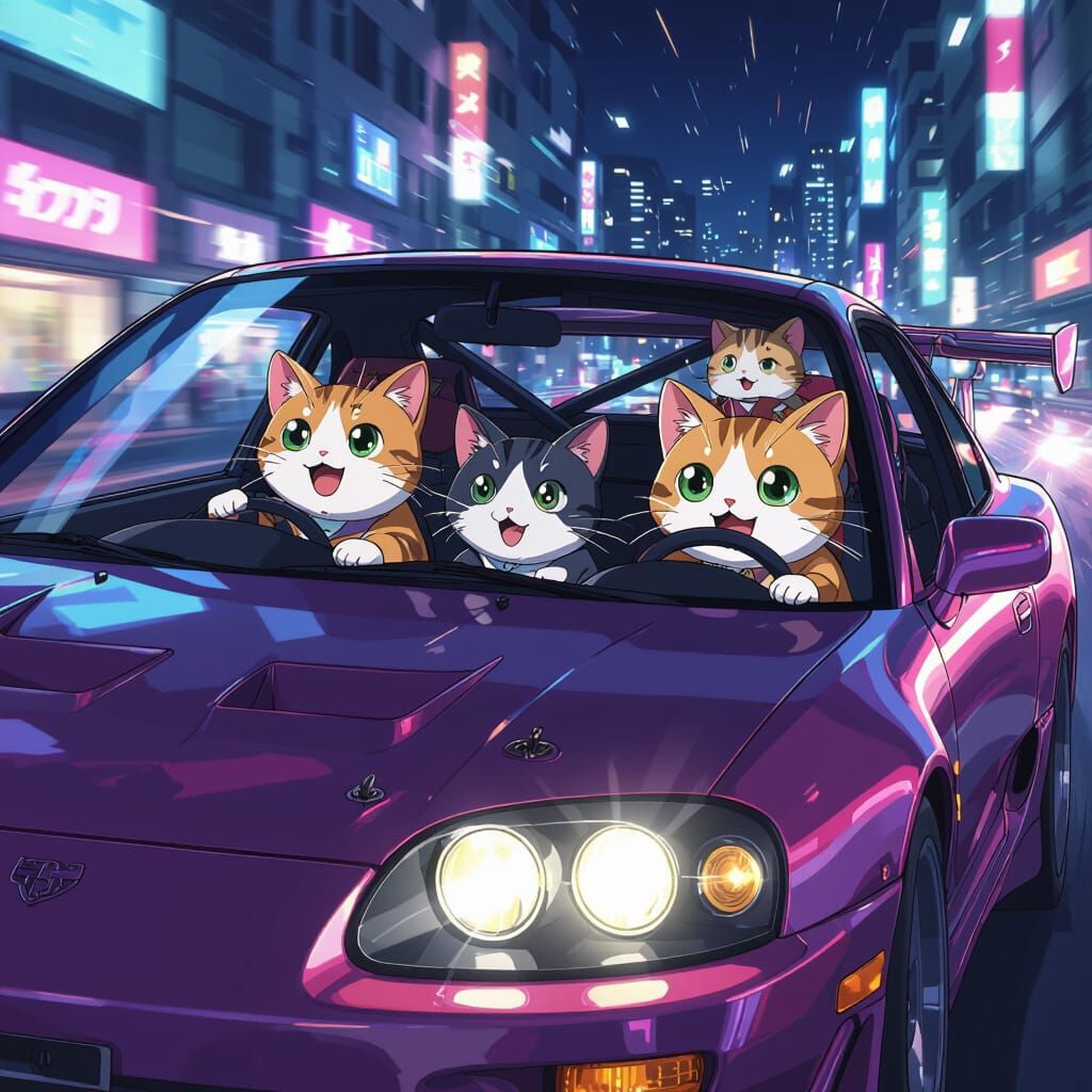 Supra MK4 Night City Race with Joyful Cat Drivers