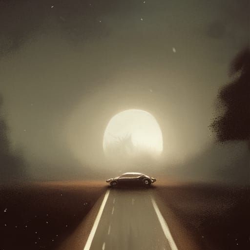 Dreamy Road at Night: Hyperdetailed Fantasy Art