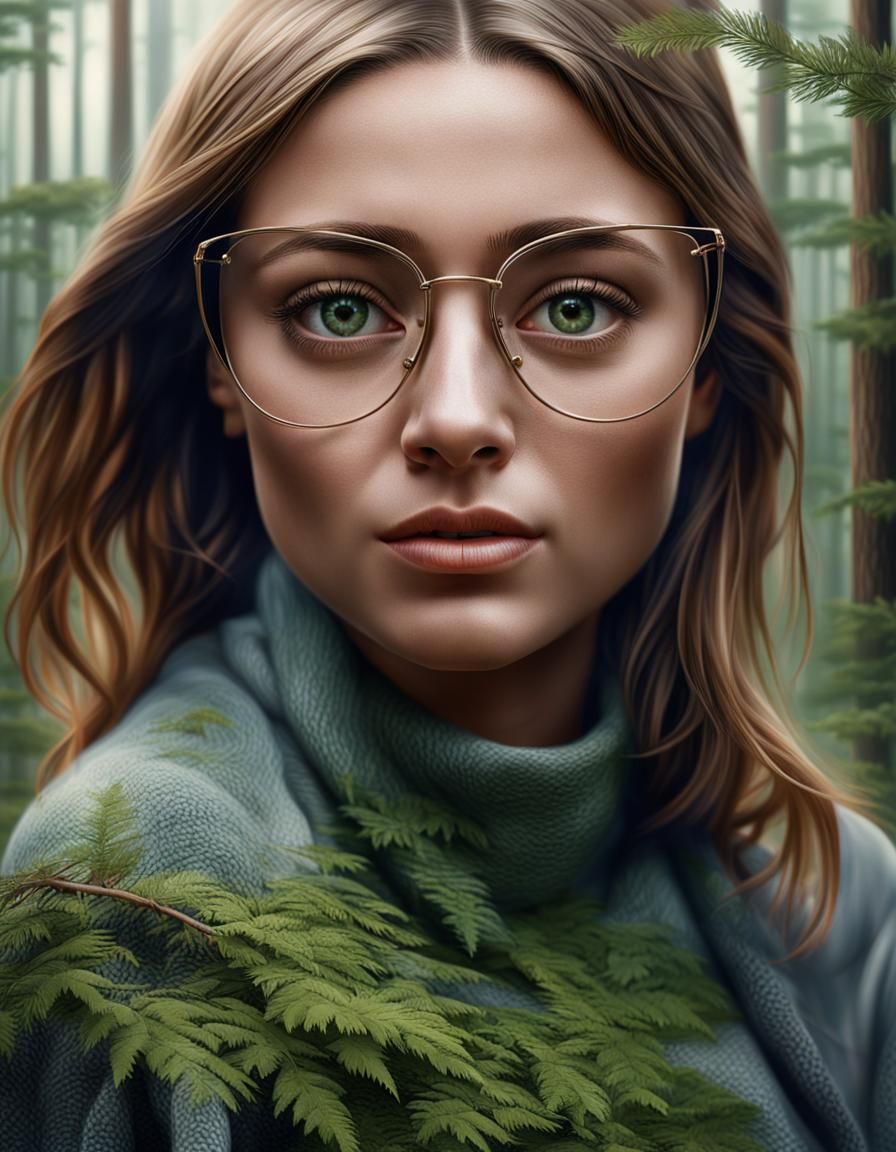 Hyperrealistic Portrait of Woman in Forest