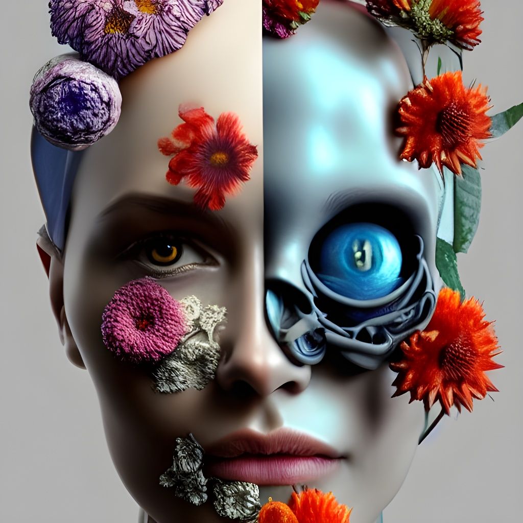 Hyperrealistic Vanitas with Intricate Biomechanical Details