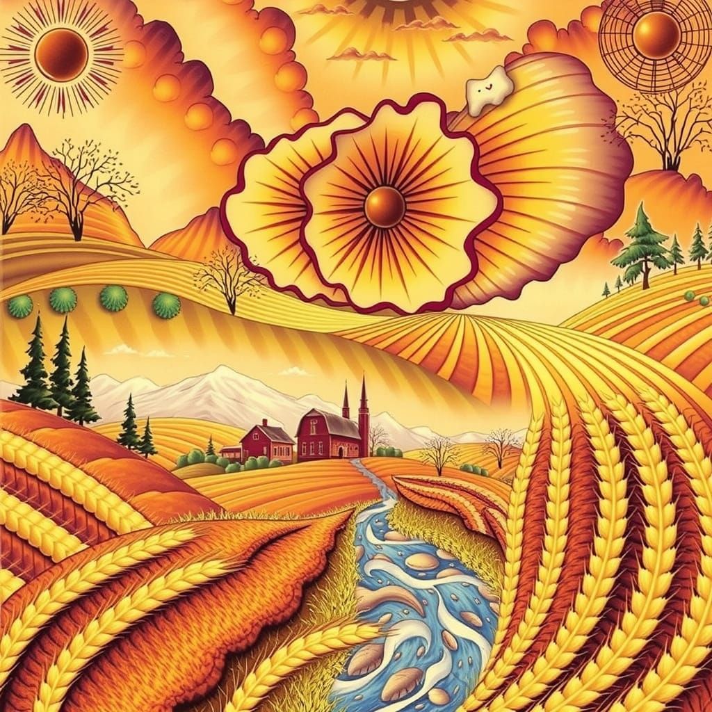 Idyllic Landscape with Golden Hour Light