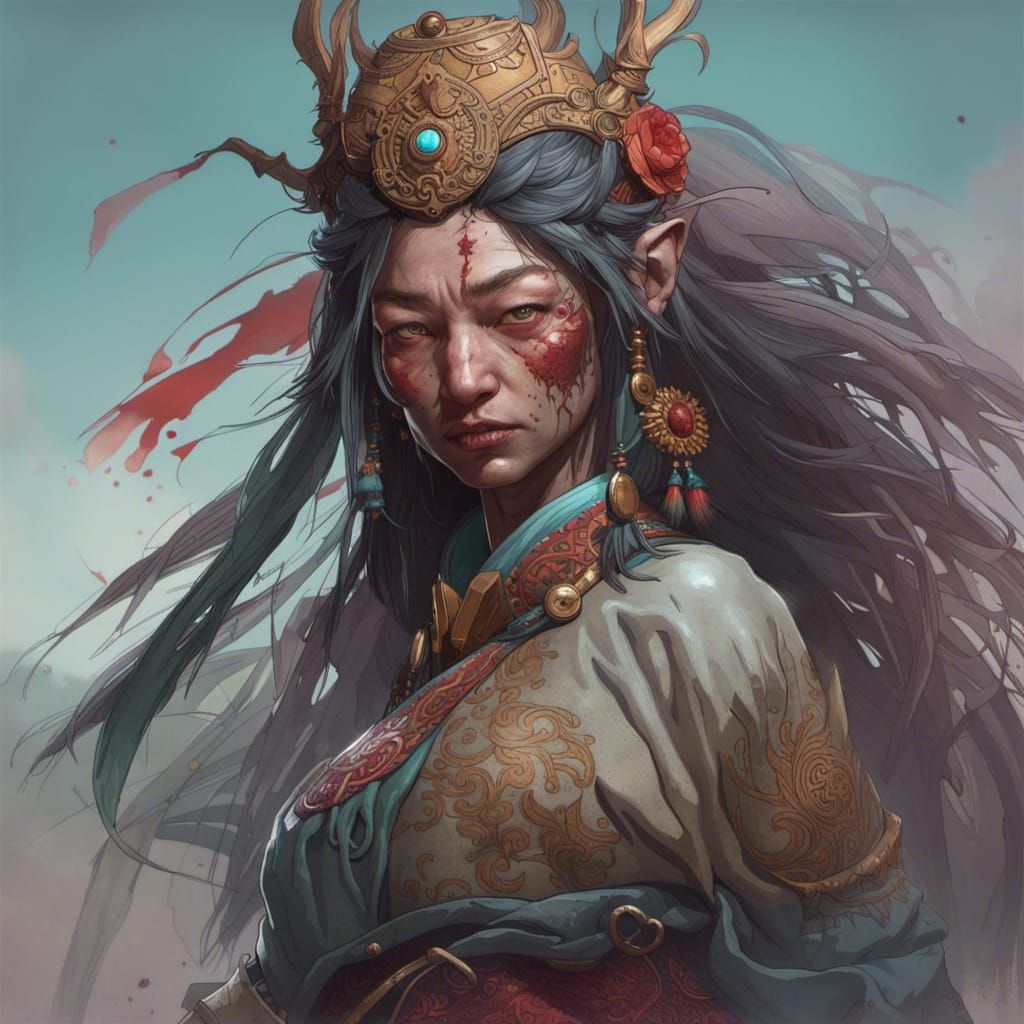 Hyperdetailed Portrait of a Mongolian Zombie