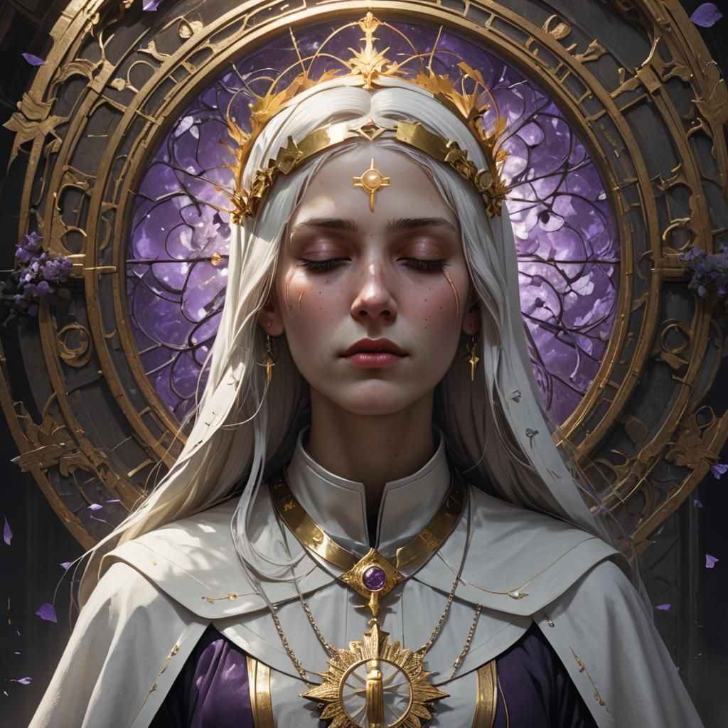 Fallen Nun with Golden Halo: Dark Fantasy Art