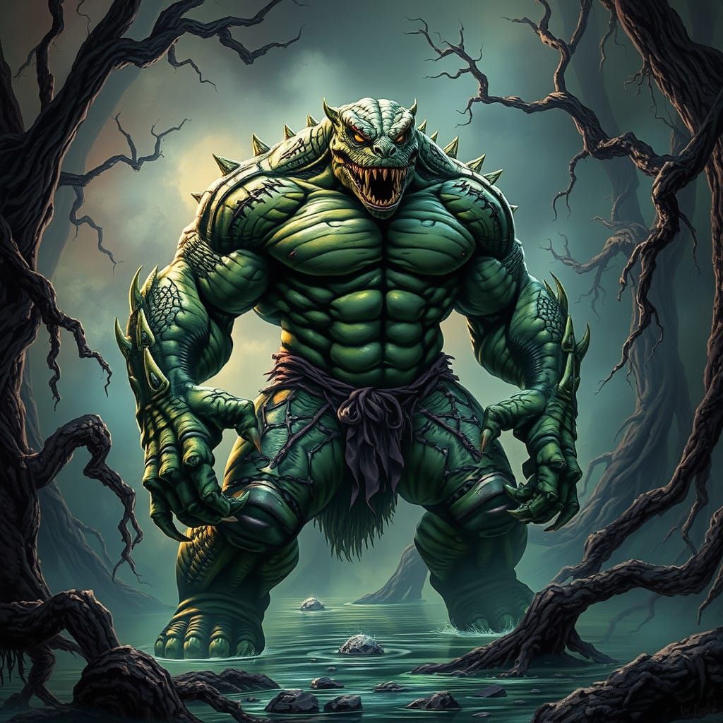 Swamp Monster Unleashed in Frazetta-Inspired Epic