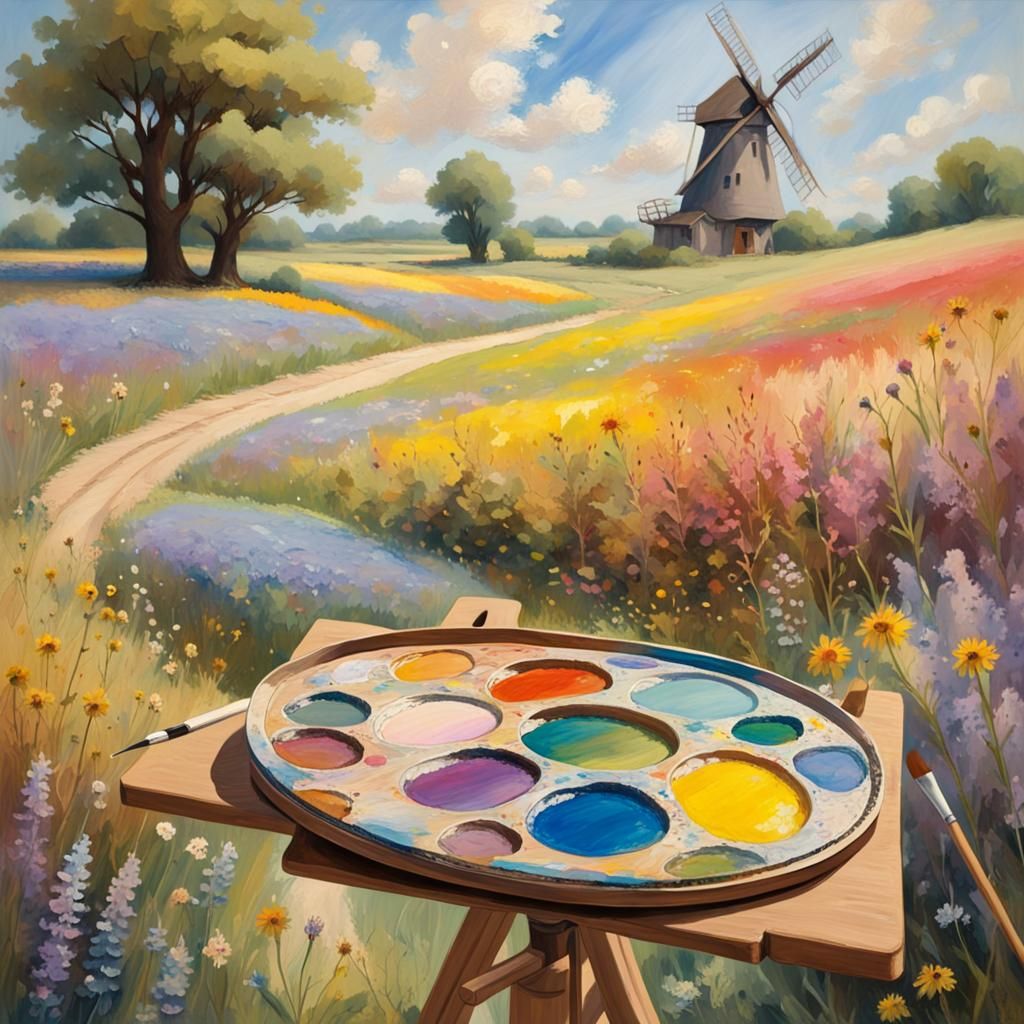 Miniature Impressionist Landscape on Painter's Palette