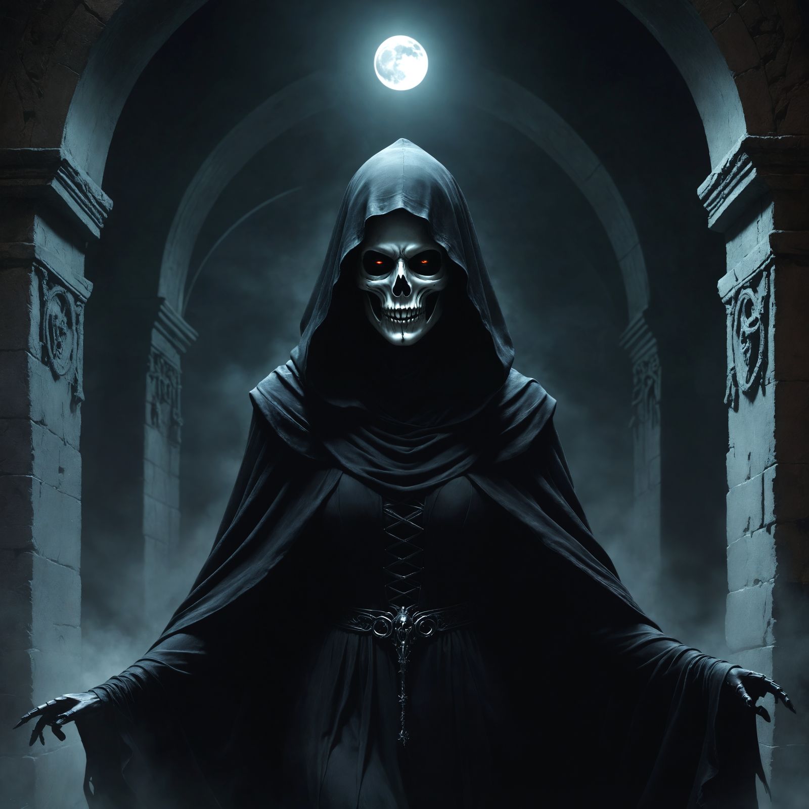 Gothic Grim Reaper Dances in Moonlight