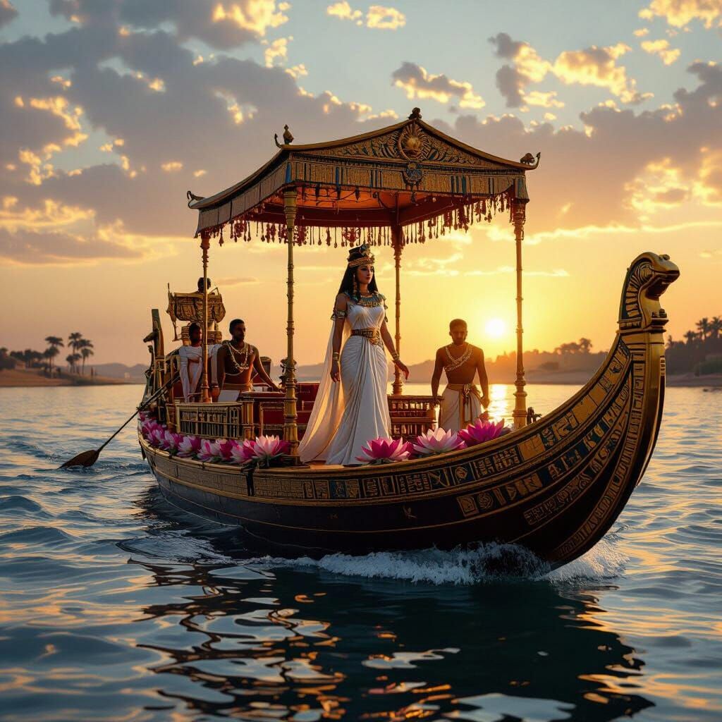 Cleopatra's Royal Barge on the Nile at Sunset