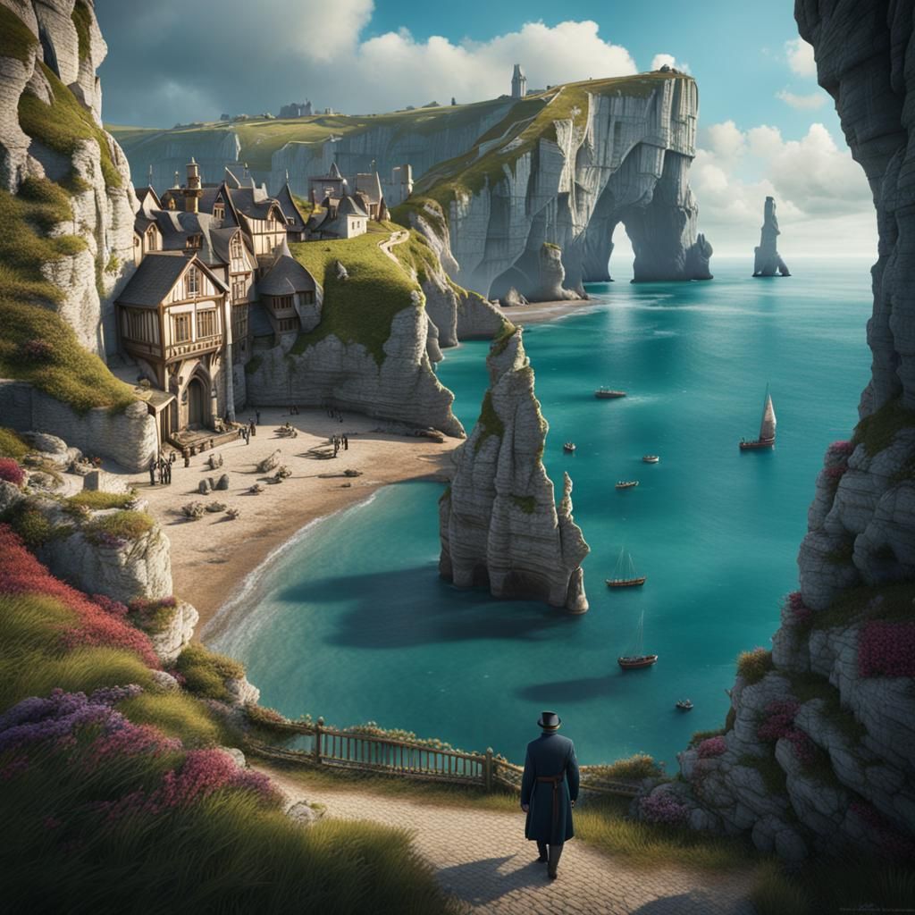 Arsène Lupin at Étretat Cliffs: Detailed Matte Painting