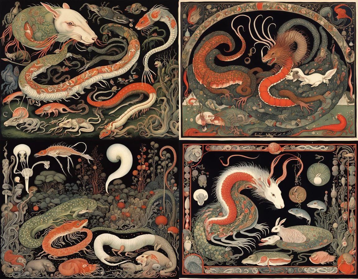 Mysterious Woodblock Print of Entangled Siberian Beasts