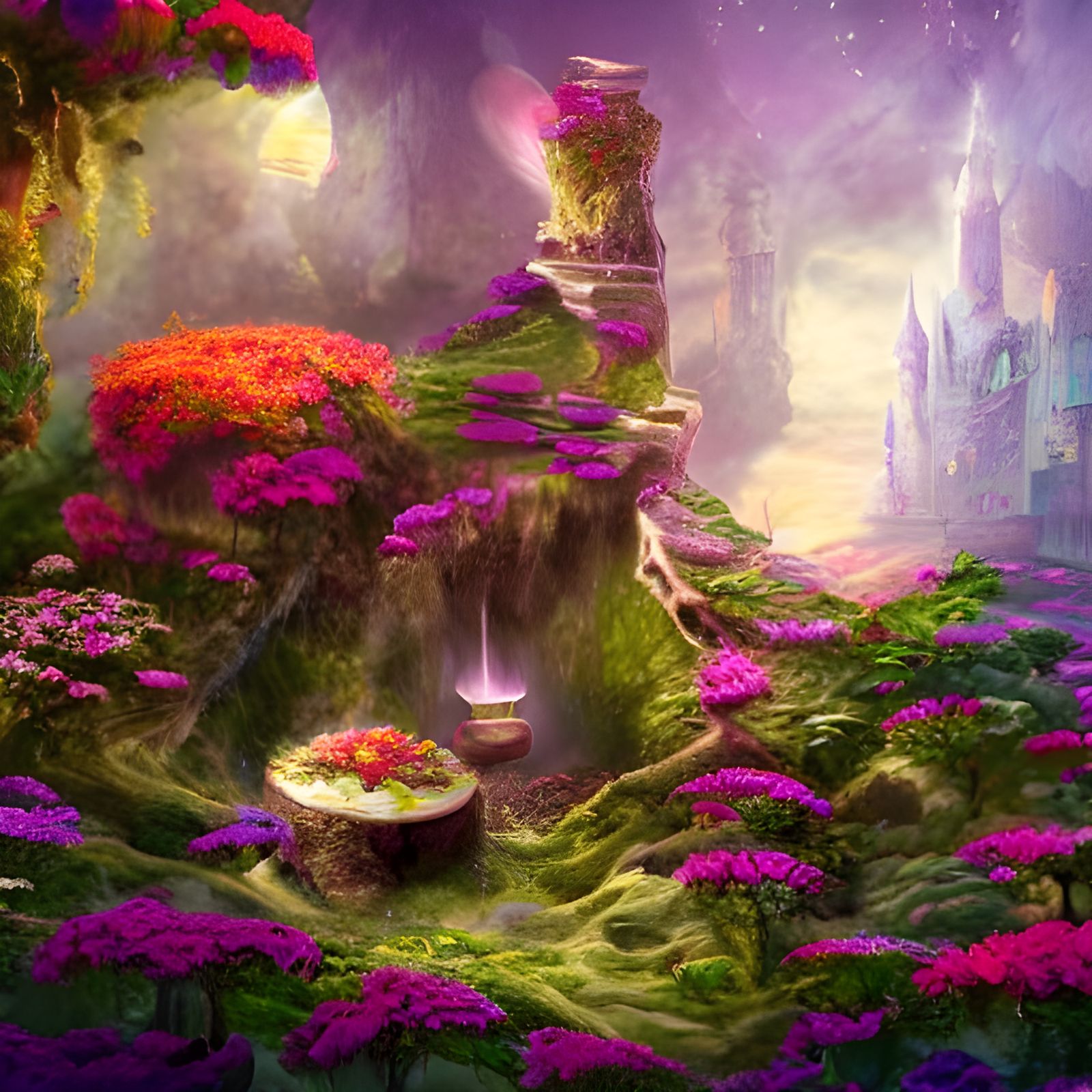 Magical Flower Blooms in Treasure Pile Painting